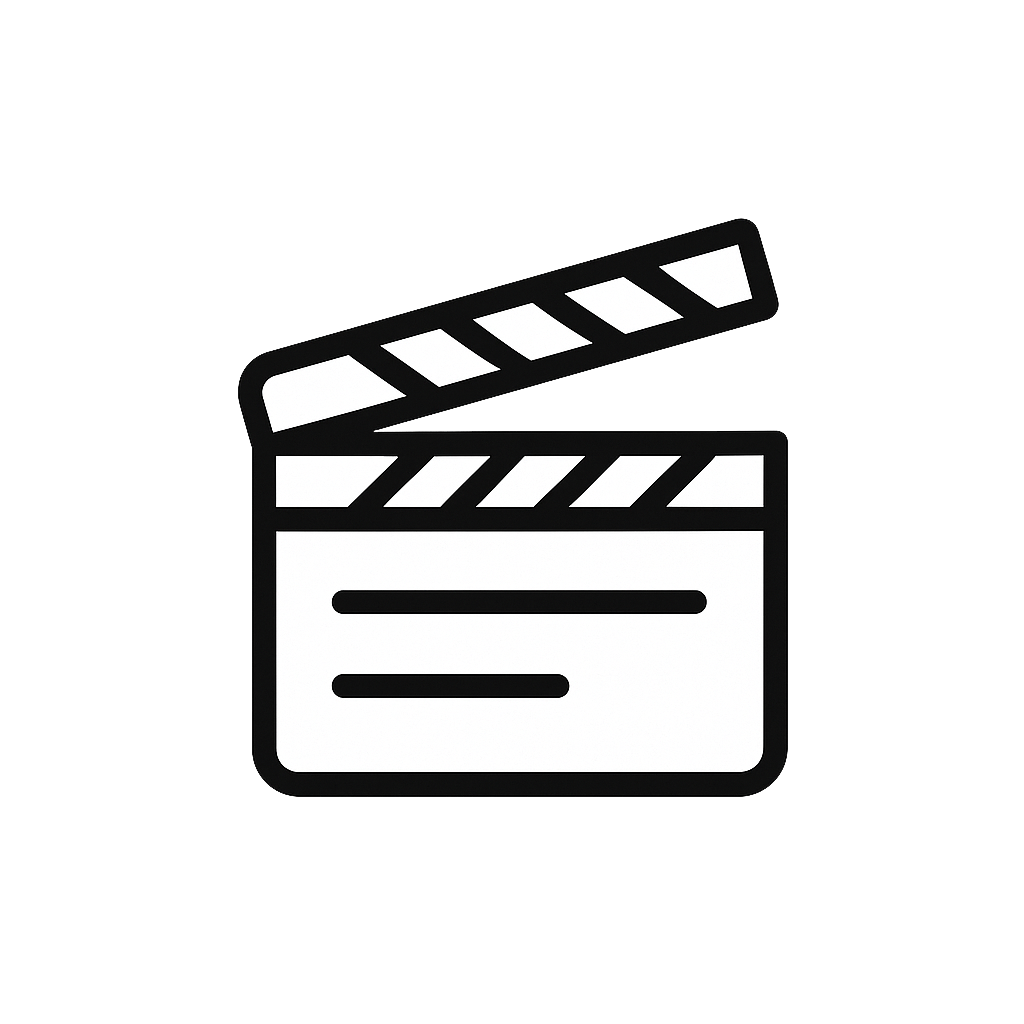 Black and white illustration of a film clapperboard.