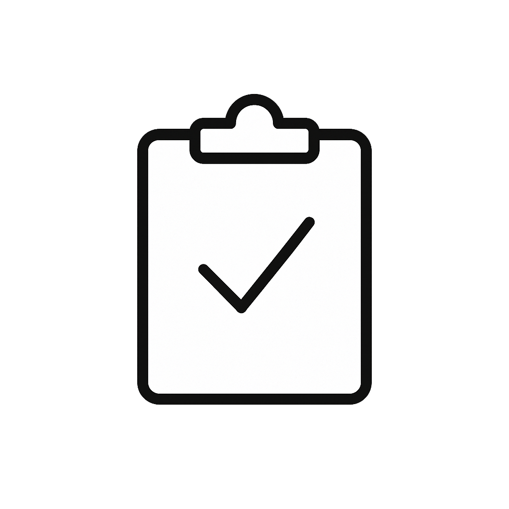 A clipboard with a checkmark indicating completion or approval.