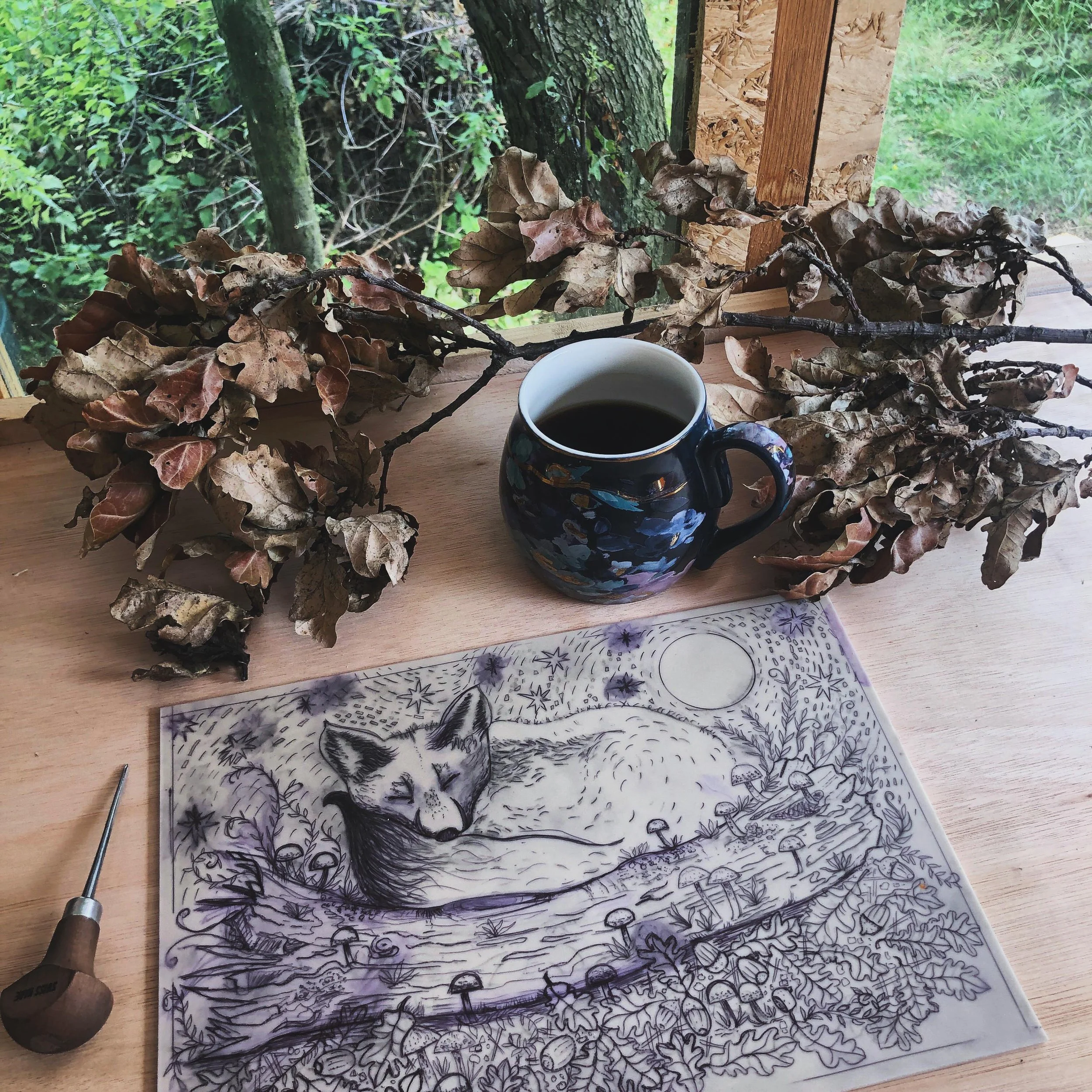 Sleepy Fox 🦊 all ready to carve!! Wanted to give the feeling he is being hugged by nature and kissed by the moon and stars!

I have recently become obsessed with oak trees🌳🌳🌳!! I can&rsquo;t stop looking at them. My phone is full of photos of the