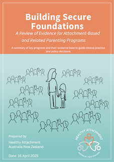 Cover of the “Building Secure Foundations” report showing a parent and child illustration surrounded by simple line drawings of families.