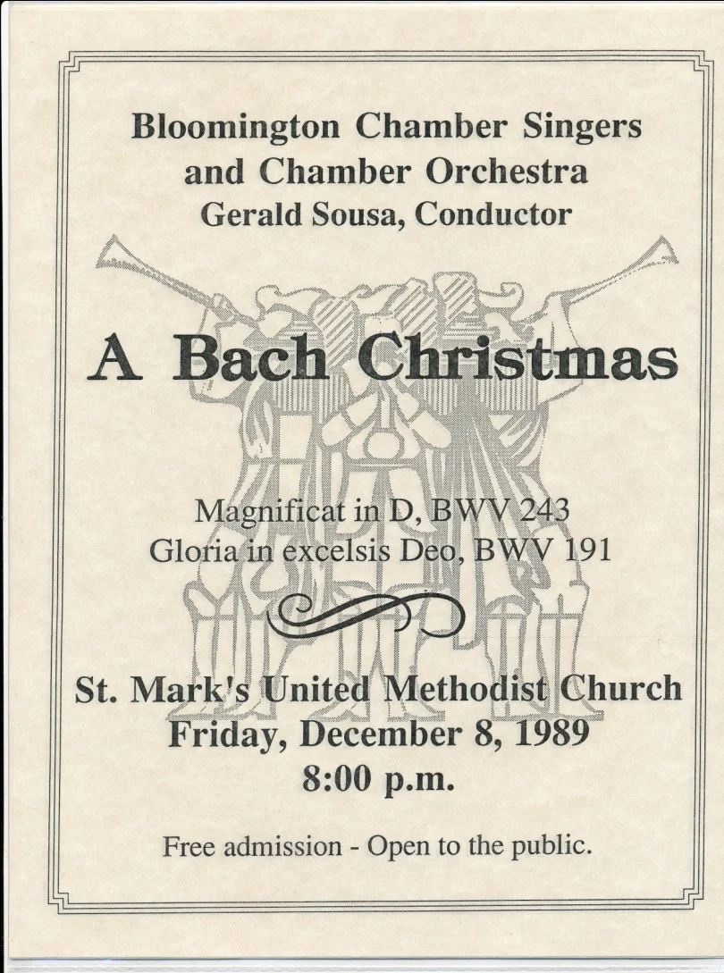 The program for the first concert directed by Gerald Sousa, Dec. 8, 1989.