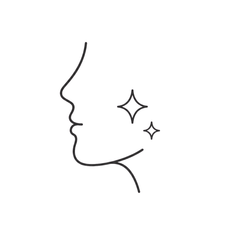 Clinical line-art icon representing post-dermaplaning skin that feels smoother, brighter and supported with gentle aftercare.