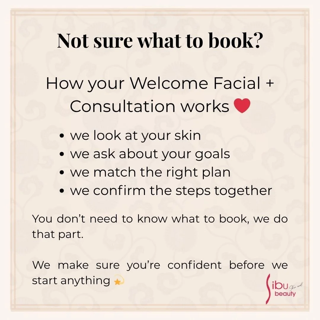 Not sure what to book? &hearts;️

Your first facial isn&rsquo;t about guessing &mdash; we look at your skin, ask about your goals, and design the right treatment plan with you. You don&rsquo;t need to choose alone &mdash; we guide you.

Book &ldquo;W
