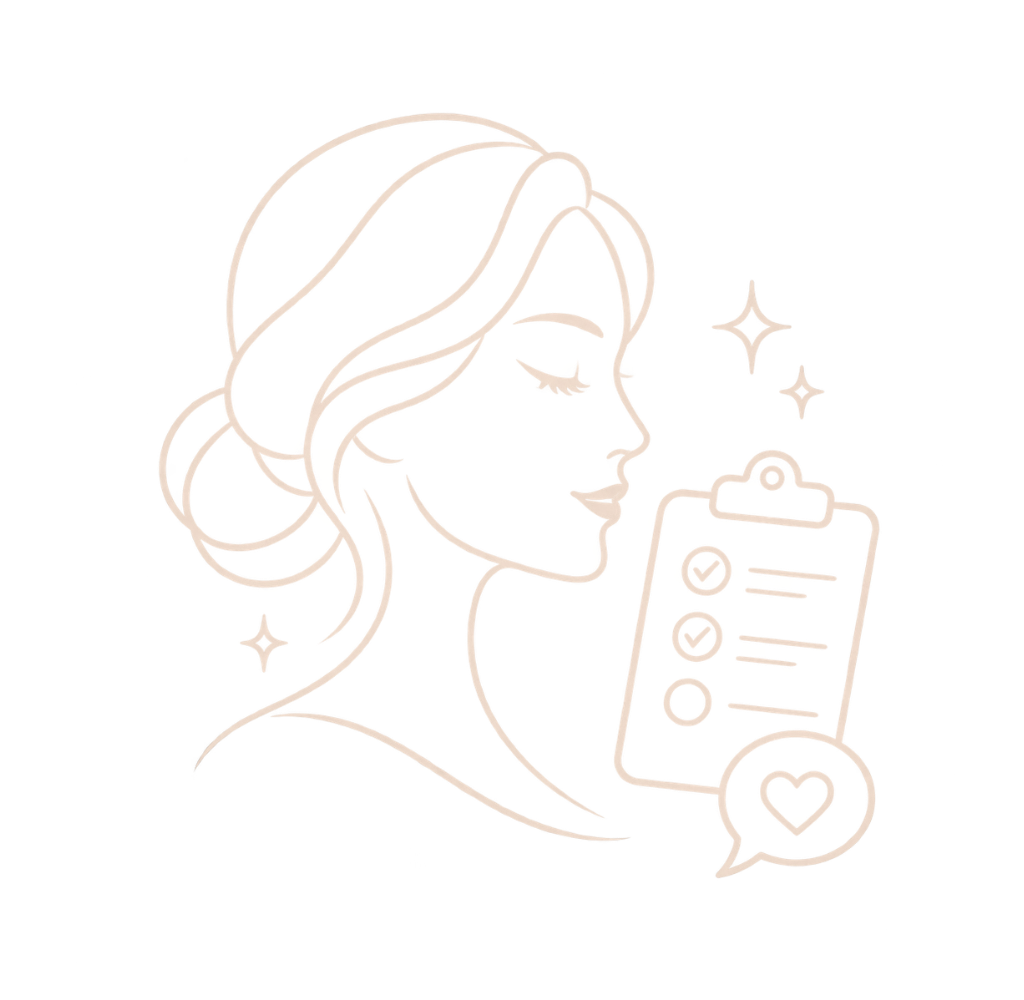 Line-art icon representing professional skin assessment, consultation and personalised treatment planning.