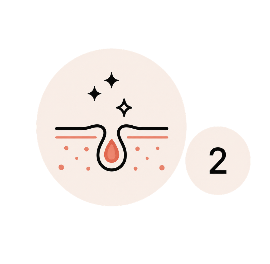 Stage two of the acne clearing journey showing a clearer pore and improving skin condition.