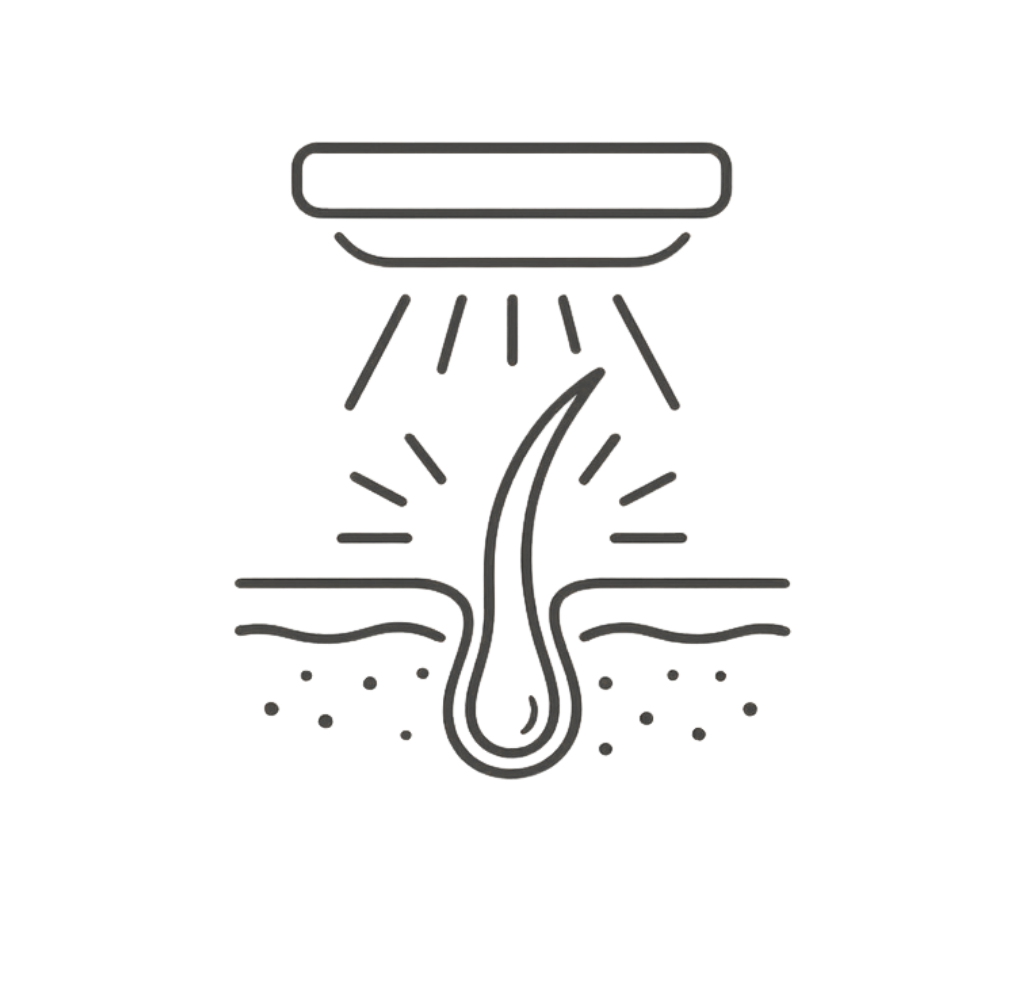 Clinical line-art icon showing IPL light targeting a hair follicle, representing an IPL Hair Removal consultation.