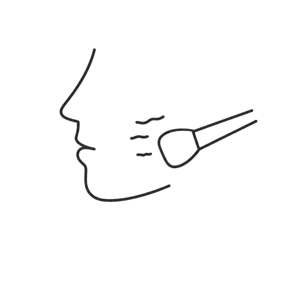Clinical line-art icon representing makeup sitting unevenly on textured skin.