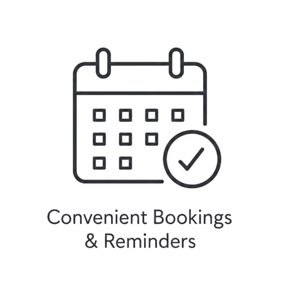 Calendar icon representing convenient appointment bookings and reminders.