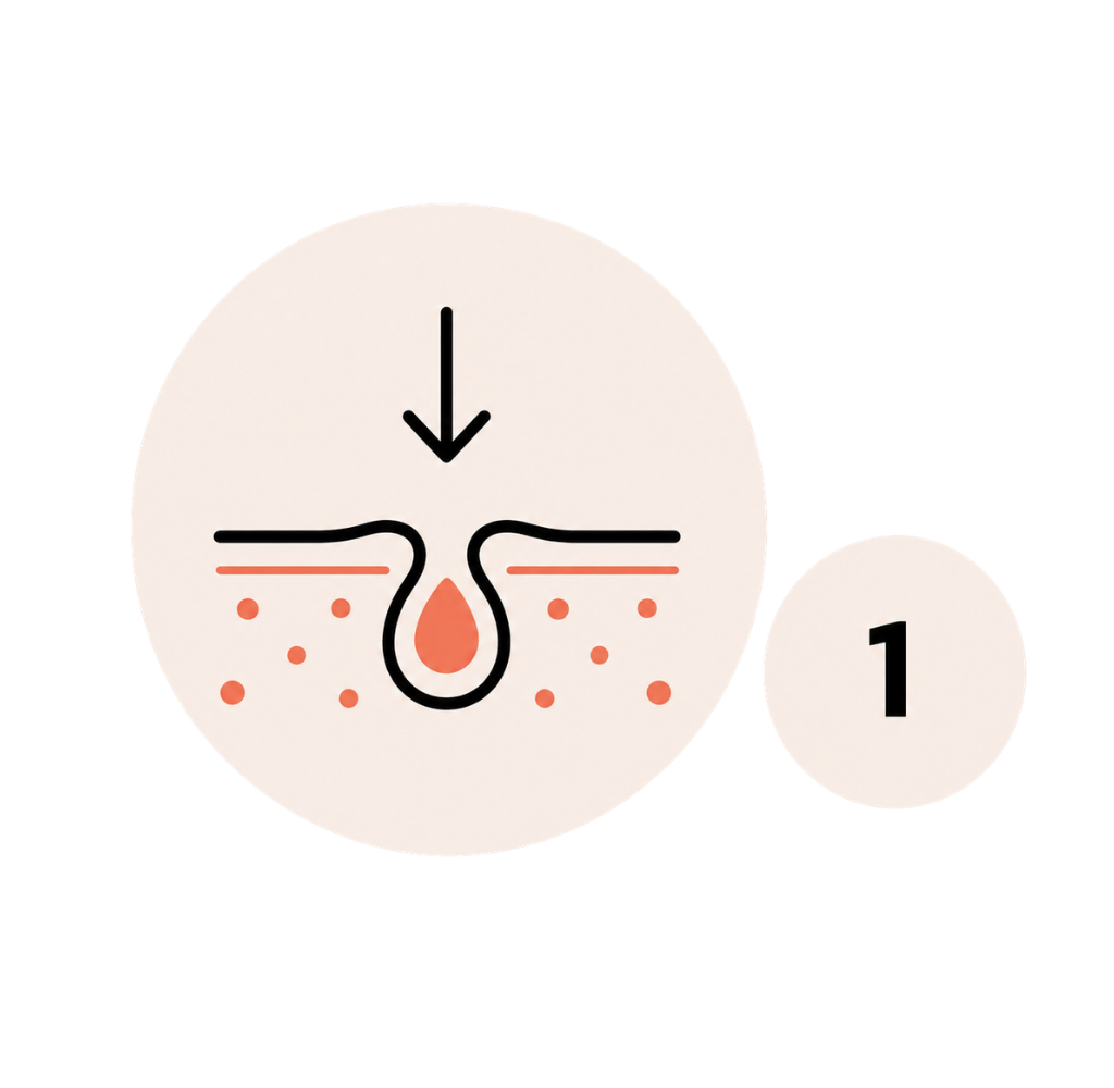 Stage one of the acne clearing journey showing congestion and an active blocked pore.