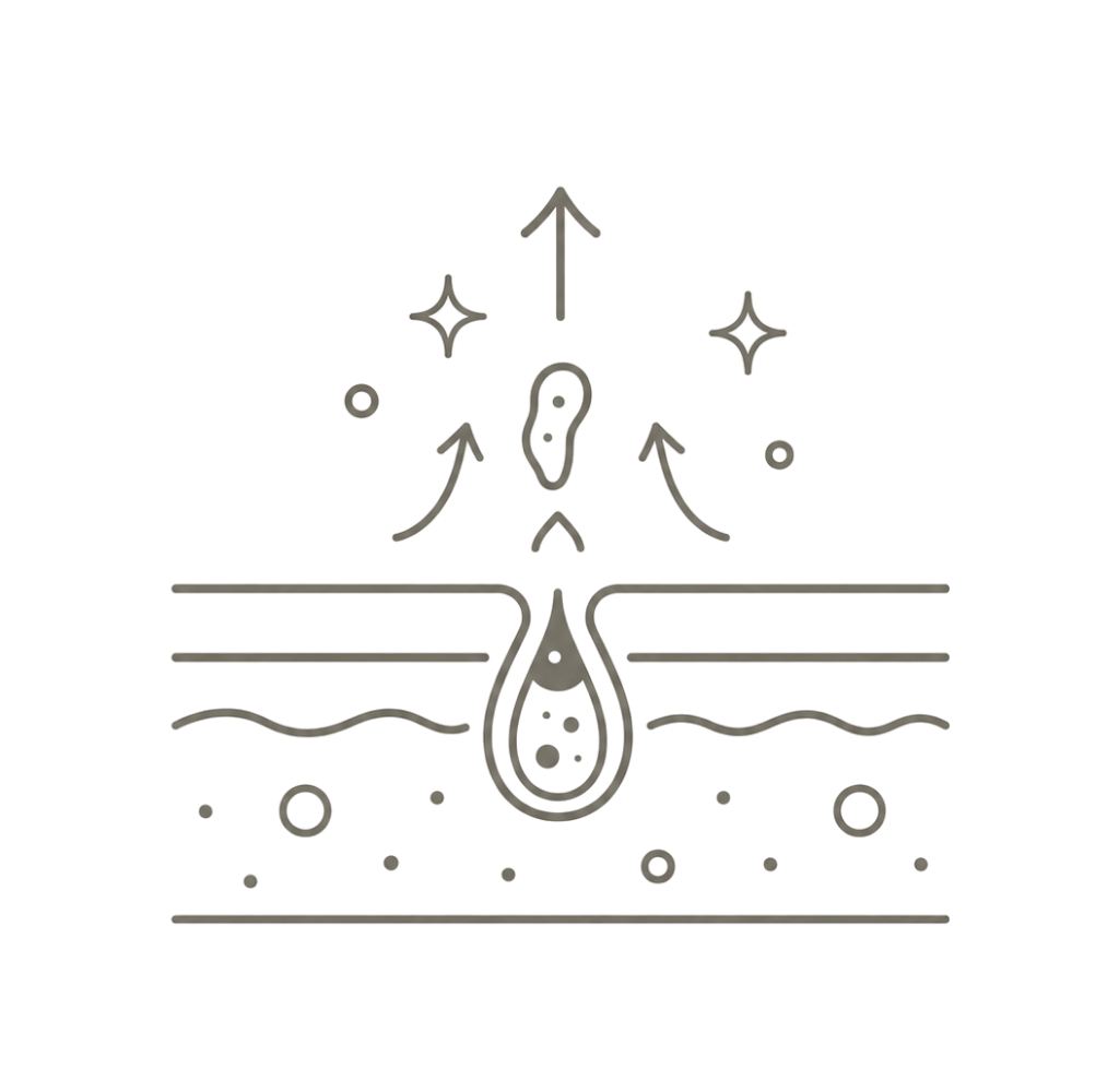 Skin pore illustration representing professional extractions for congestion and blackheads.