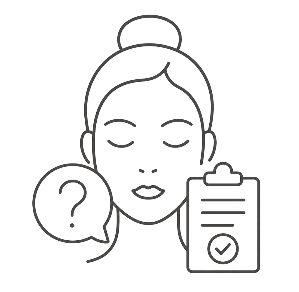 Clinical line-art icon representing the next step of booking and beginning a personalised skin treatment journey.