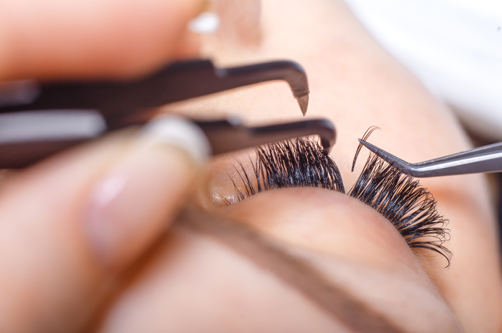 Eyelash extensions being professionally applied at Sibu Skin and Beauty