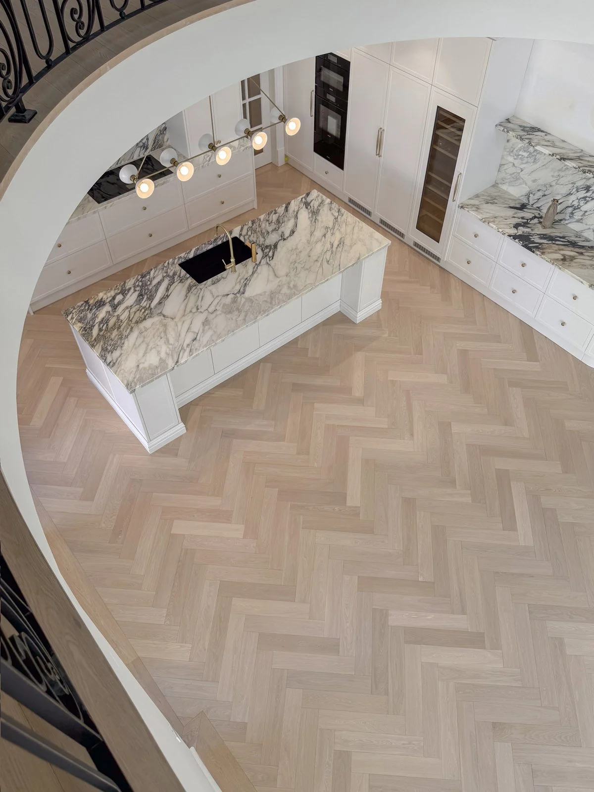 Scandi Oak engineered herringbone flooring with 15/4mm full oak construction for a luxury French-style home in Pymble, Sydney.