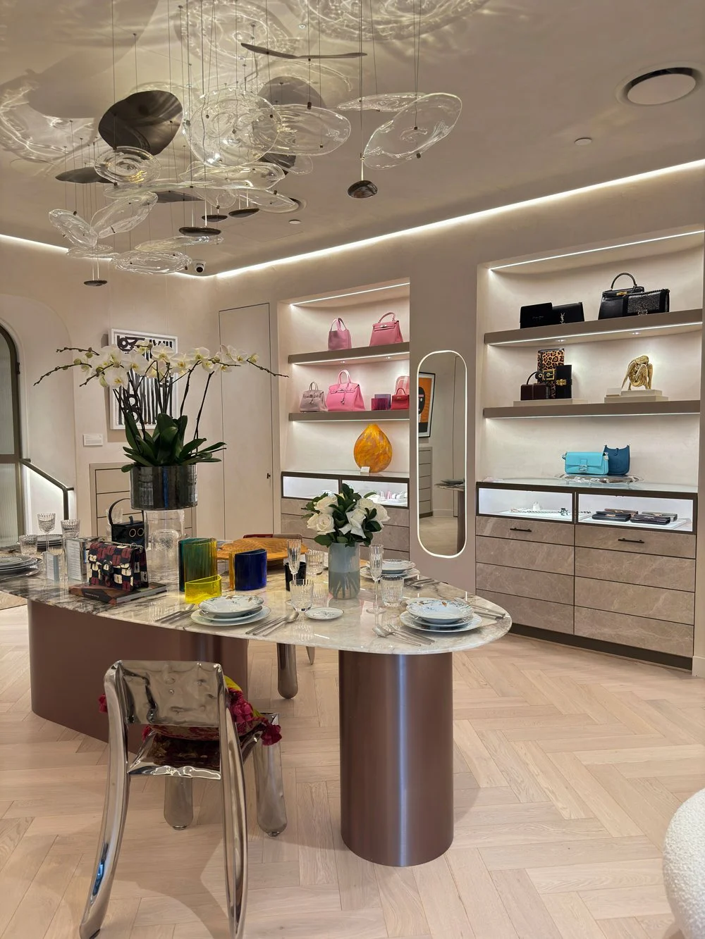 Lalegno light oak engineered herringbone flooring with full oak construction, supplied for a luxury boutique in Rose Bay, Sydney.