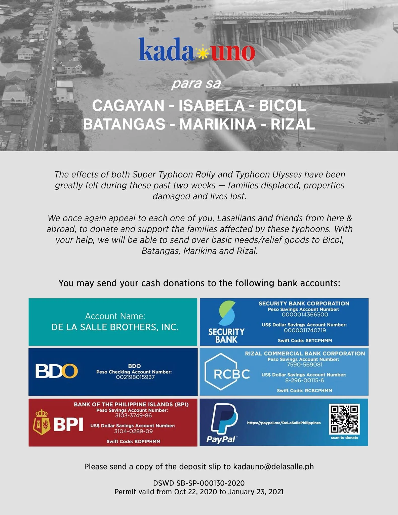 kada•uno para sa  CAGAYAN - ISABELA - BICOL - BATANGAS - MARIKINA - RIZAL
