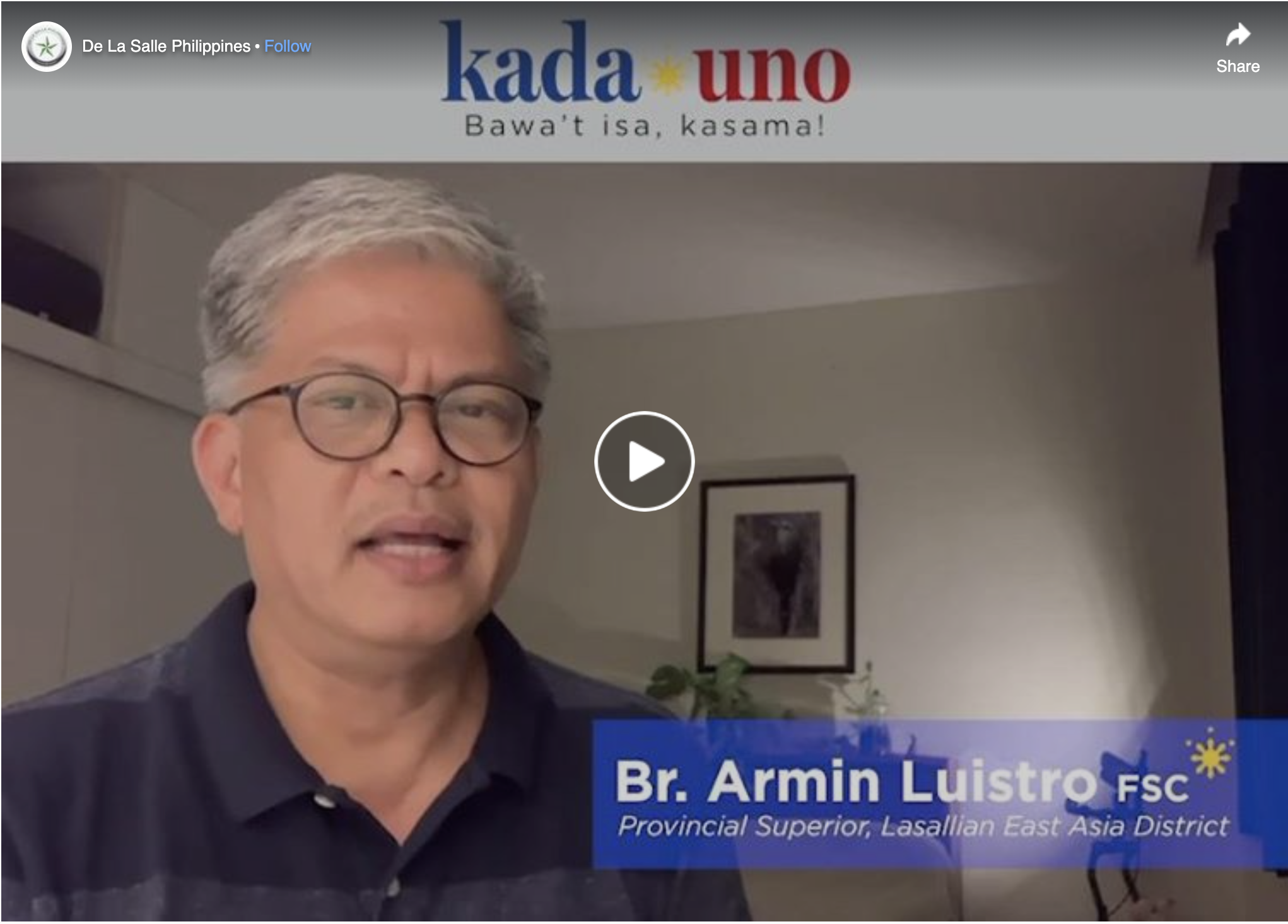 A message from Br. Armin Luistro FSC —  kada•uno para sa Bicol, Batangas, Marikina at Rizal