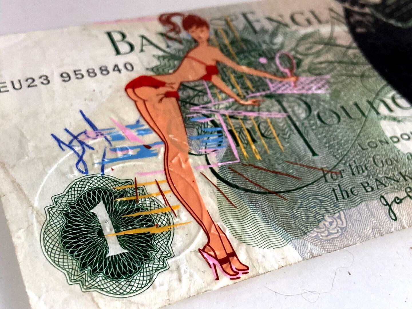 It&rsquo;s a #rudesummer over at @art_car_boot_fair !!! One month special shop with summer time related art work for sale. I have just 3 #upcycled banknotes !! Two #madinengland and 1 #madinmargate . They are the very last few vintage 1960&rsquo;s pi