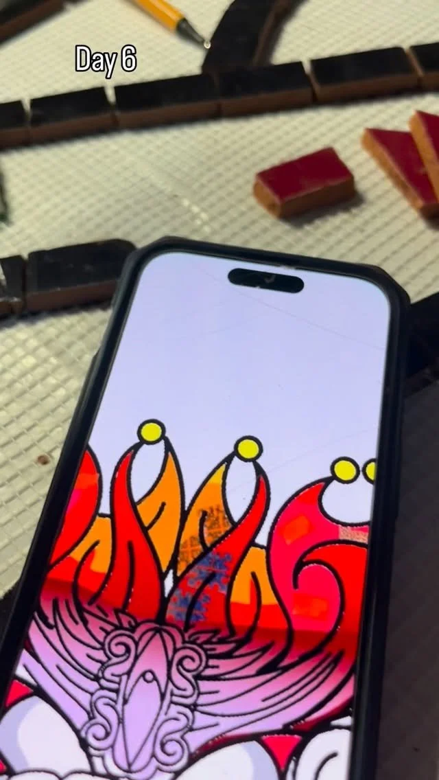 Day 6 a day late - I’m not even sure what day it is. Just know we are on schedule thanks to the incredible help of local artists, volunteers and the local community. We mosaic day and night while there is a fiesta taking place around us. Exhaus