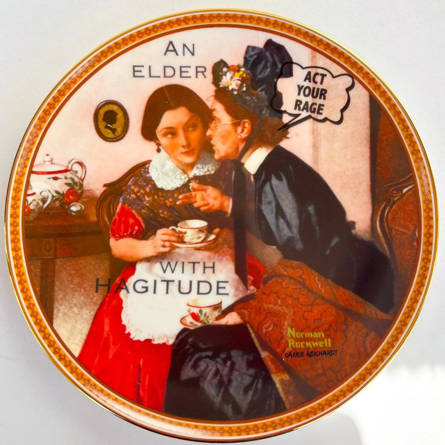 &ldquo;Gossiping in the alcove&rdquo; Here&rsquo;s another one of my plates, currently on show with @artcorebrighton as part of @artistsopenhouses in Brighton. Inspired by the fabulous book Hagitude by @sharonblackiemythmakings . I highly recommend a