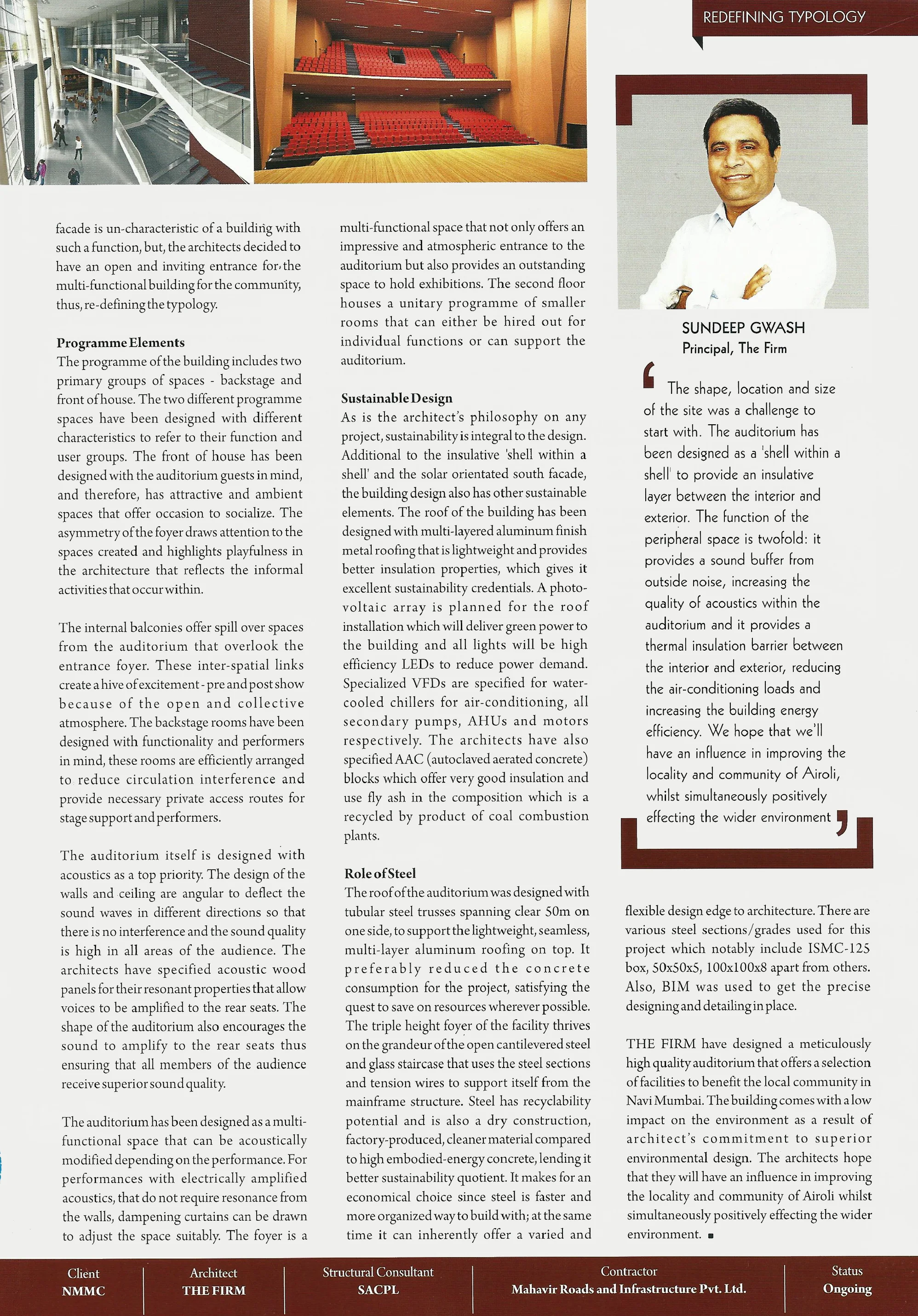 Project NMMC Auditorium at Navi Mumbai, featured in Steel Structures &amp; Metal Buildings - January 2016