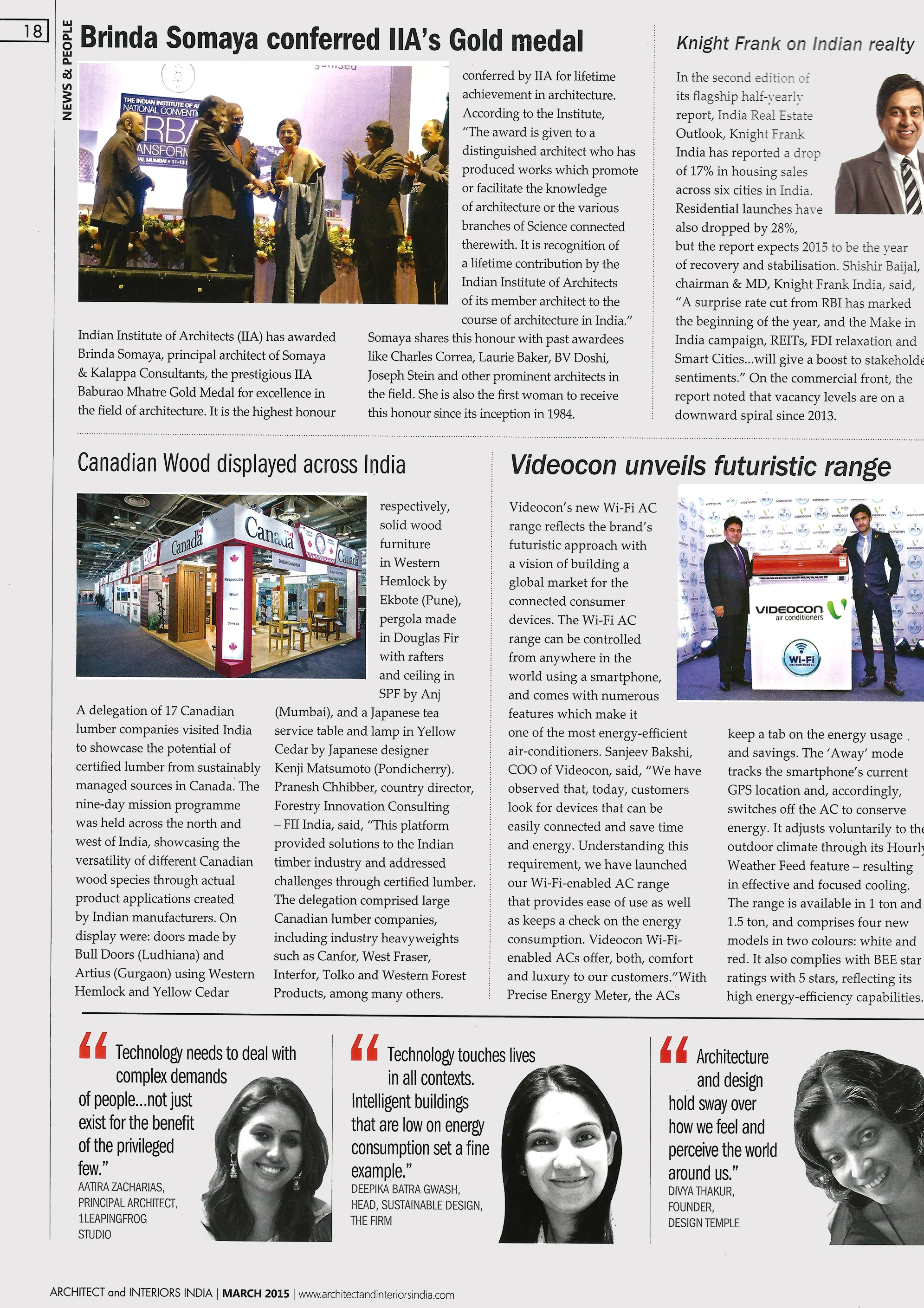 Arch. Deepika Batra quoted in Architect &amp; Interiors India 'Women's Day Special' - March 2015