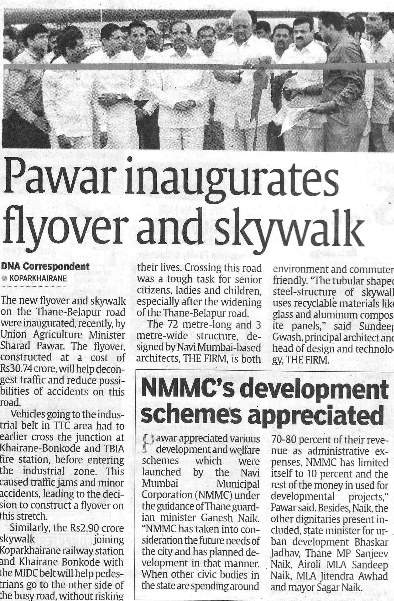 Project NMMC Skywalk designed by THE FIRM, in News - DNA Navi Mumbai 31st July 2012