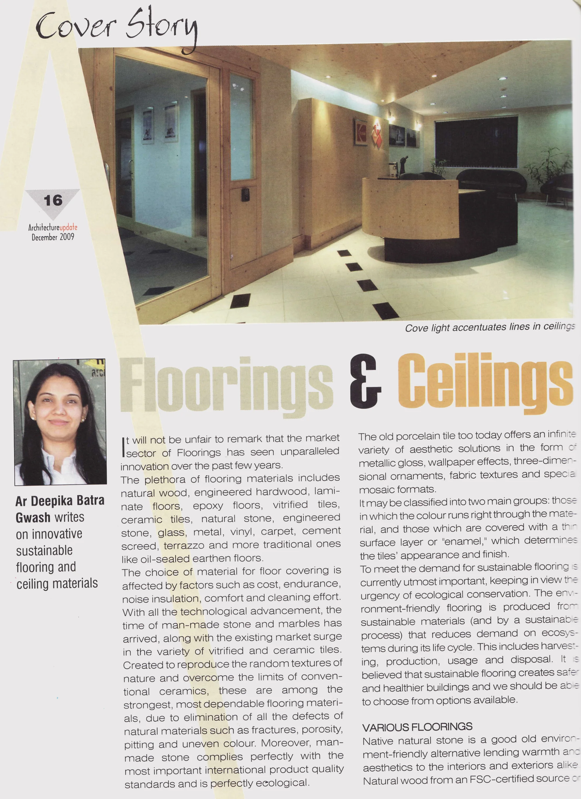 Arch. Deepika Batra writes for Cover Story ' Floorings &amp; Ceilings' - Architecture Update December 2009
