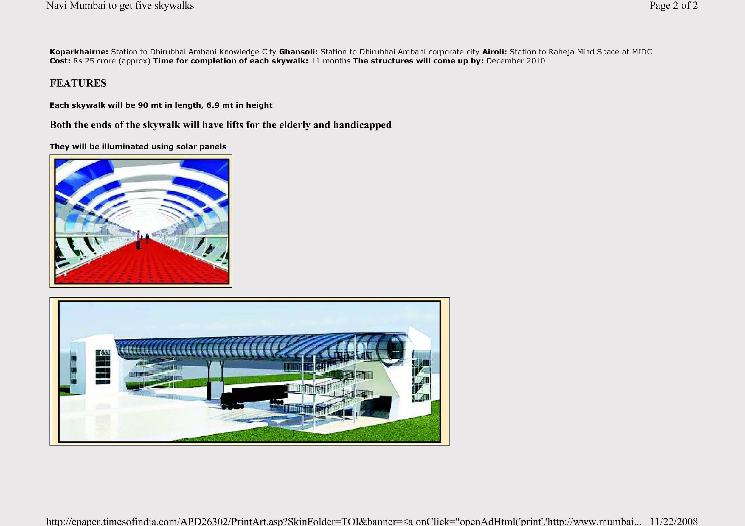 Project NMMC Skywalks in News : Concept images shared by THE FIRM - Times of India November 2008