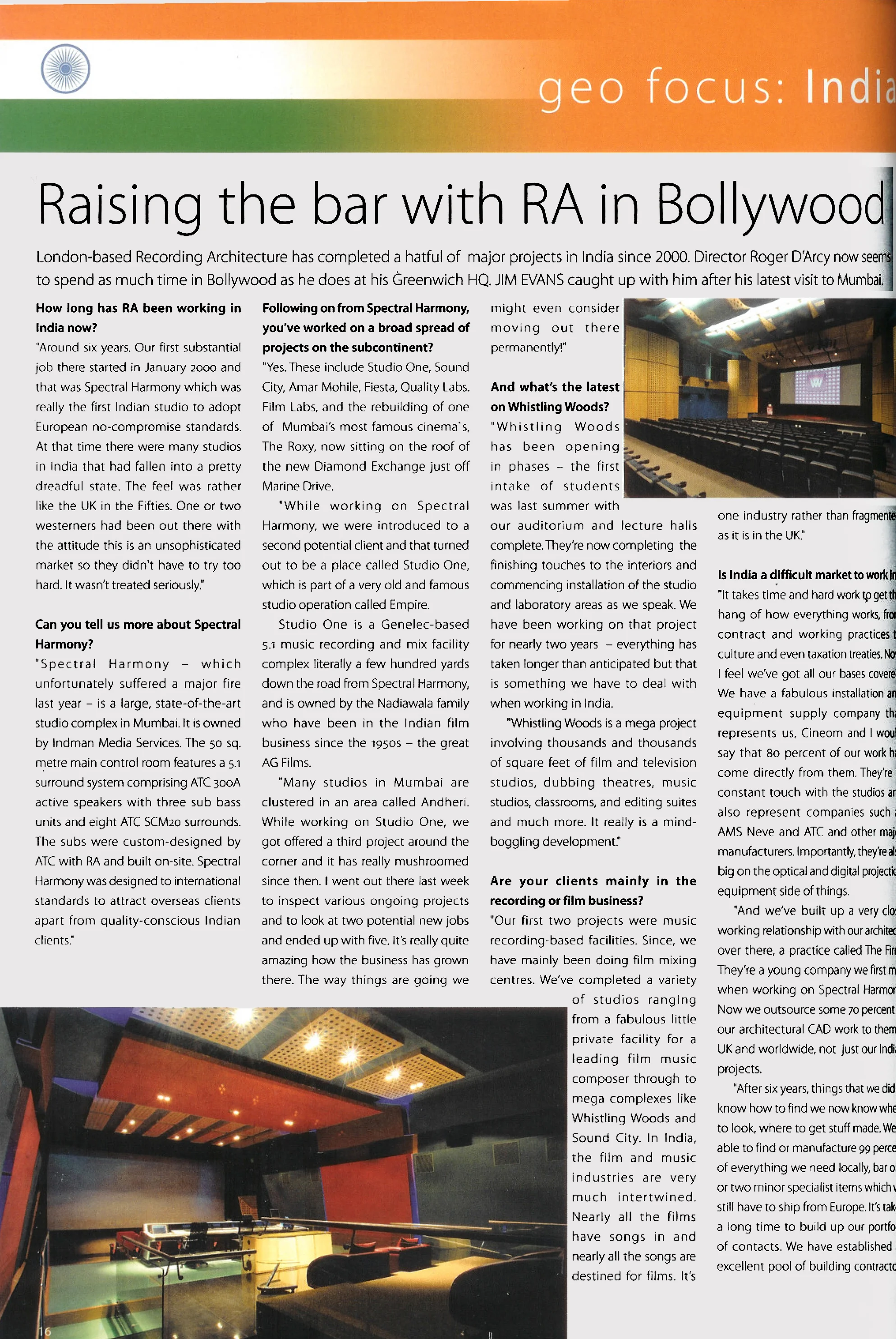 Projects Media Facilities : Raising the bar with RA in Bollywood, featured in Audio Media - February 2007