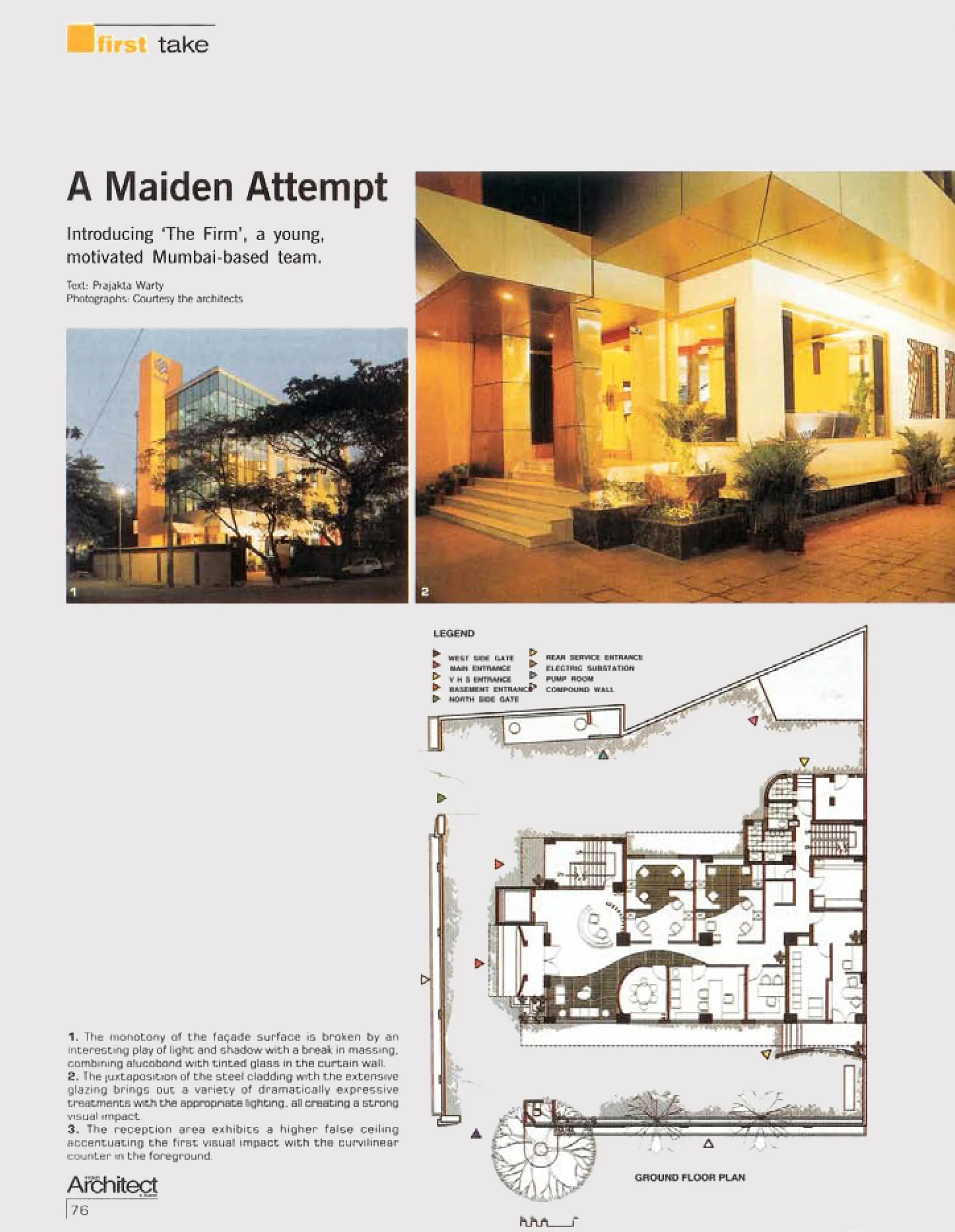 Project Shemaroo House featured in ‘First Take’ in Indian Architect &amp; Builder - October 2001