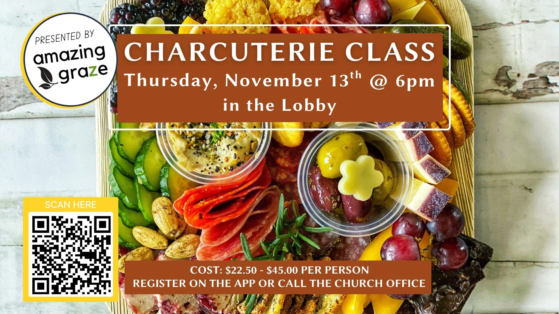 🧀Who's up for a charcuterie class? Our friends @amazinggrazejc  will be here on Thursday, November 13th at 6pm. They will bring all the tasty supplies to teach you step-by-step how create the perfect snack board for two. Senior Adults: Rides are ava