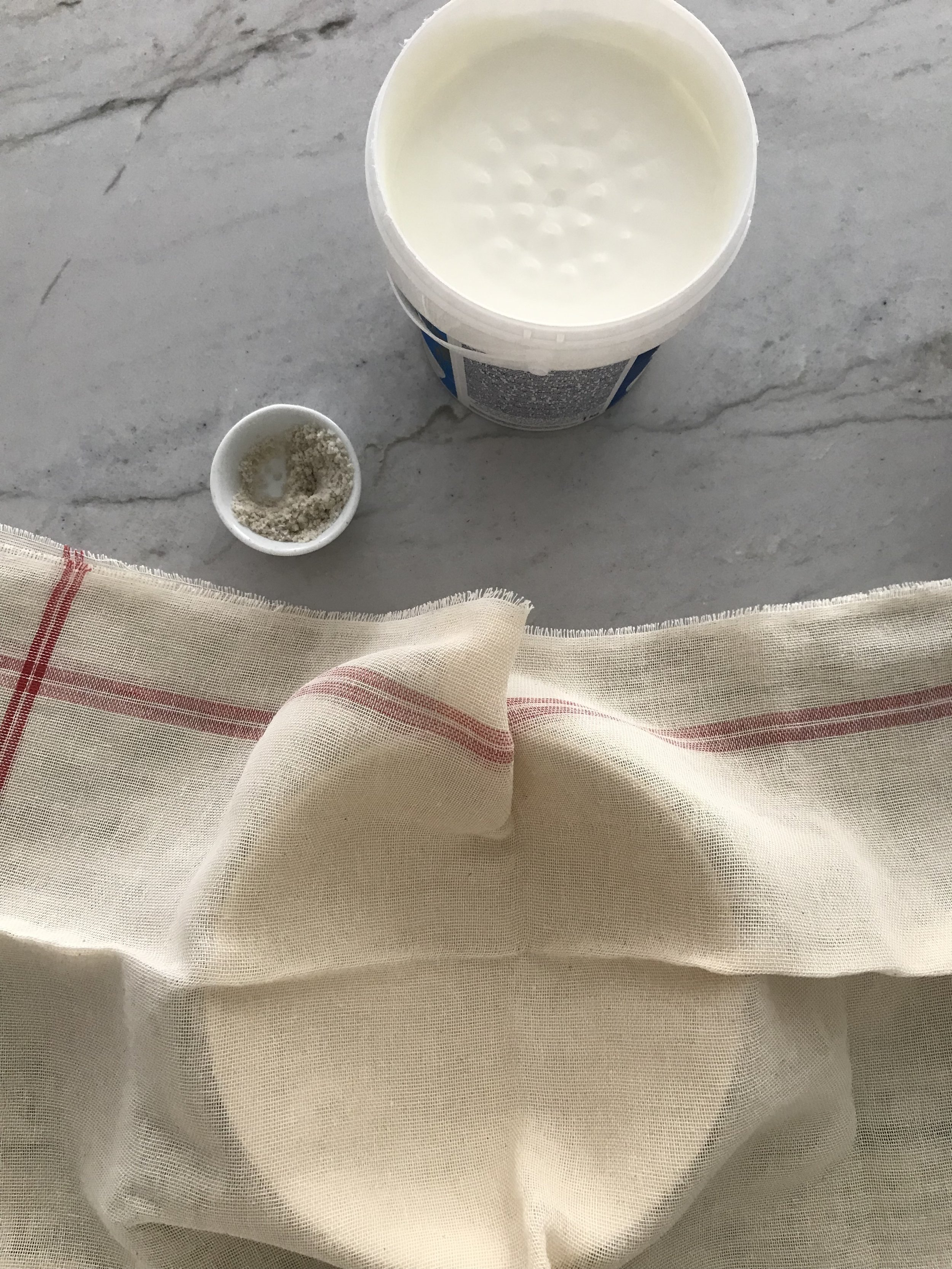  Step 1: Put sea salt into thick, good yogurt – about 2 tsp to 1 litre. Mix.  