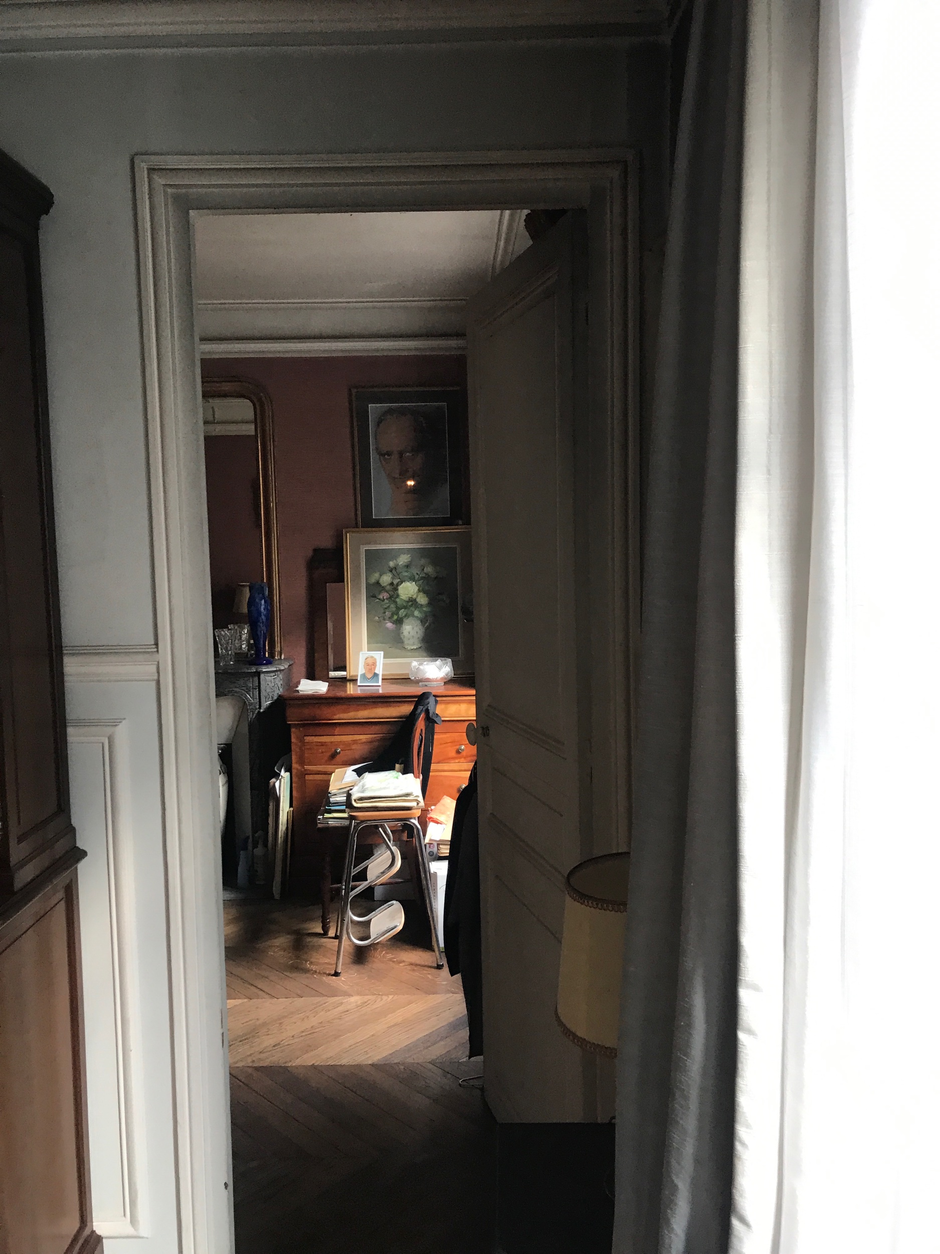 Original single doorway looking into bedroom