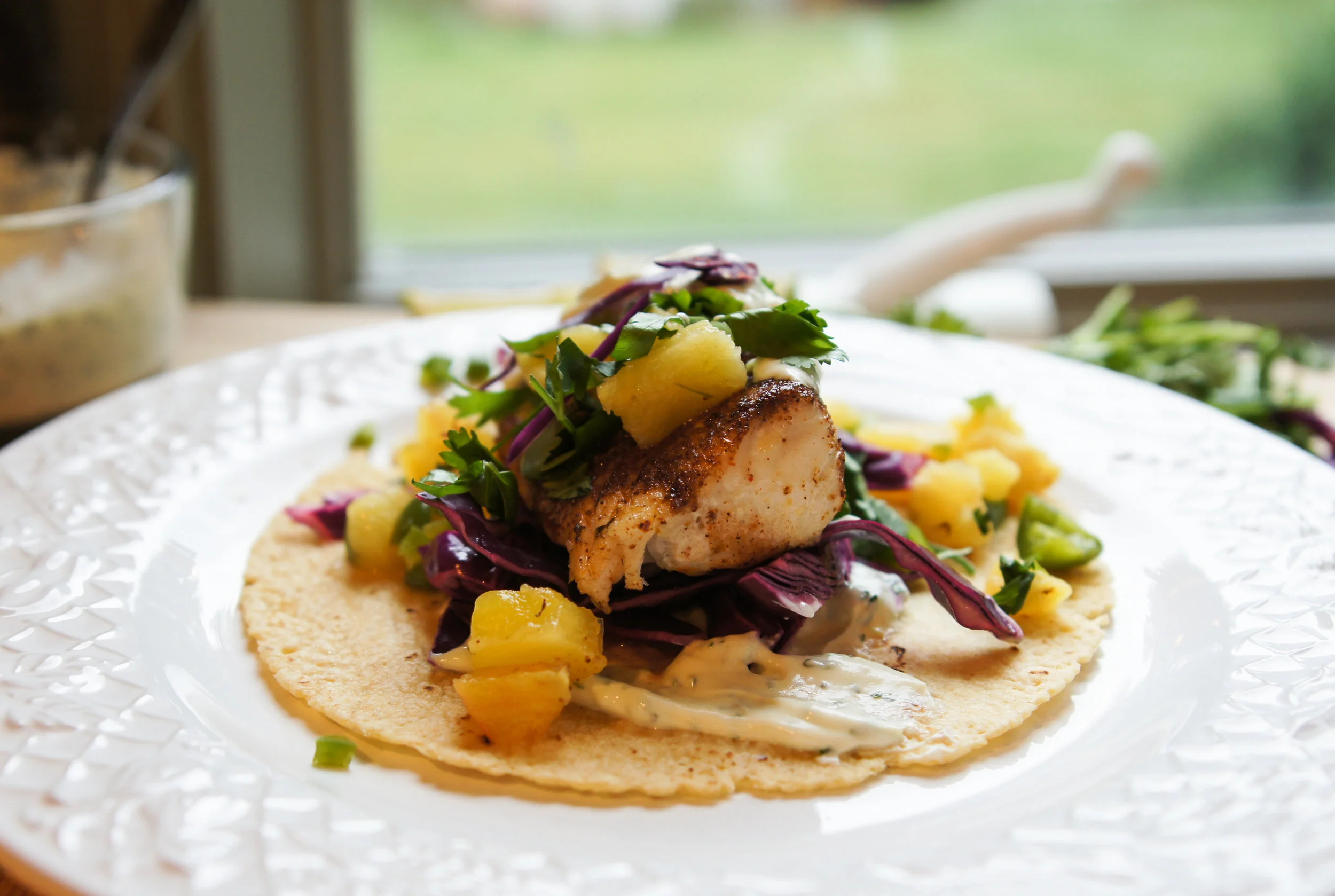 Blackened Seabass Tacos with Roasted Pineapple Salsa