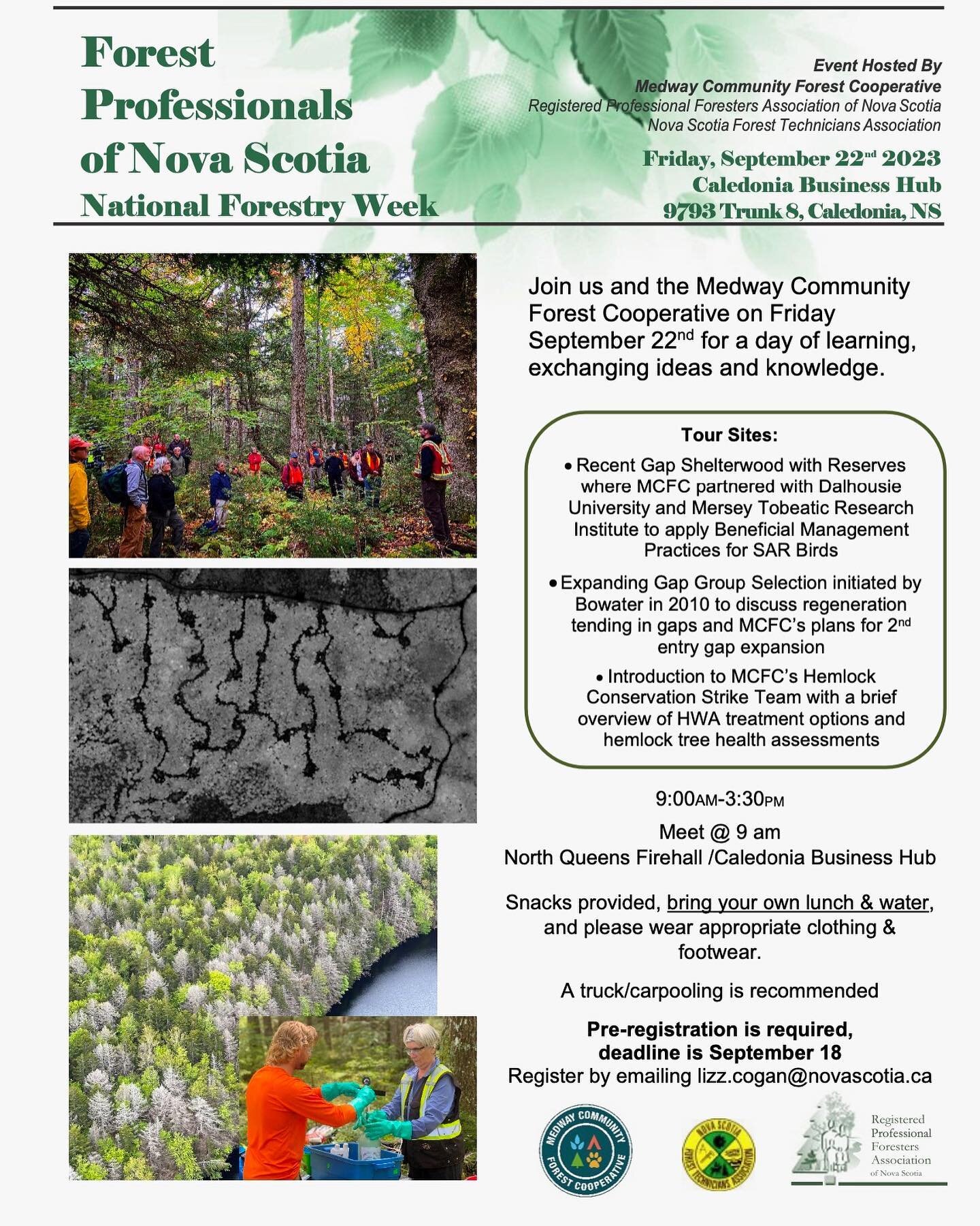 On Friday September 22nd, as apart of National Forestry week, MCFC will be partnering with the Registered Professional Foresters Association of Nova Scotia to host a&nbsp;Forest Professionals of Nova Scotia Community Event.

The event promises to be 