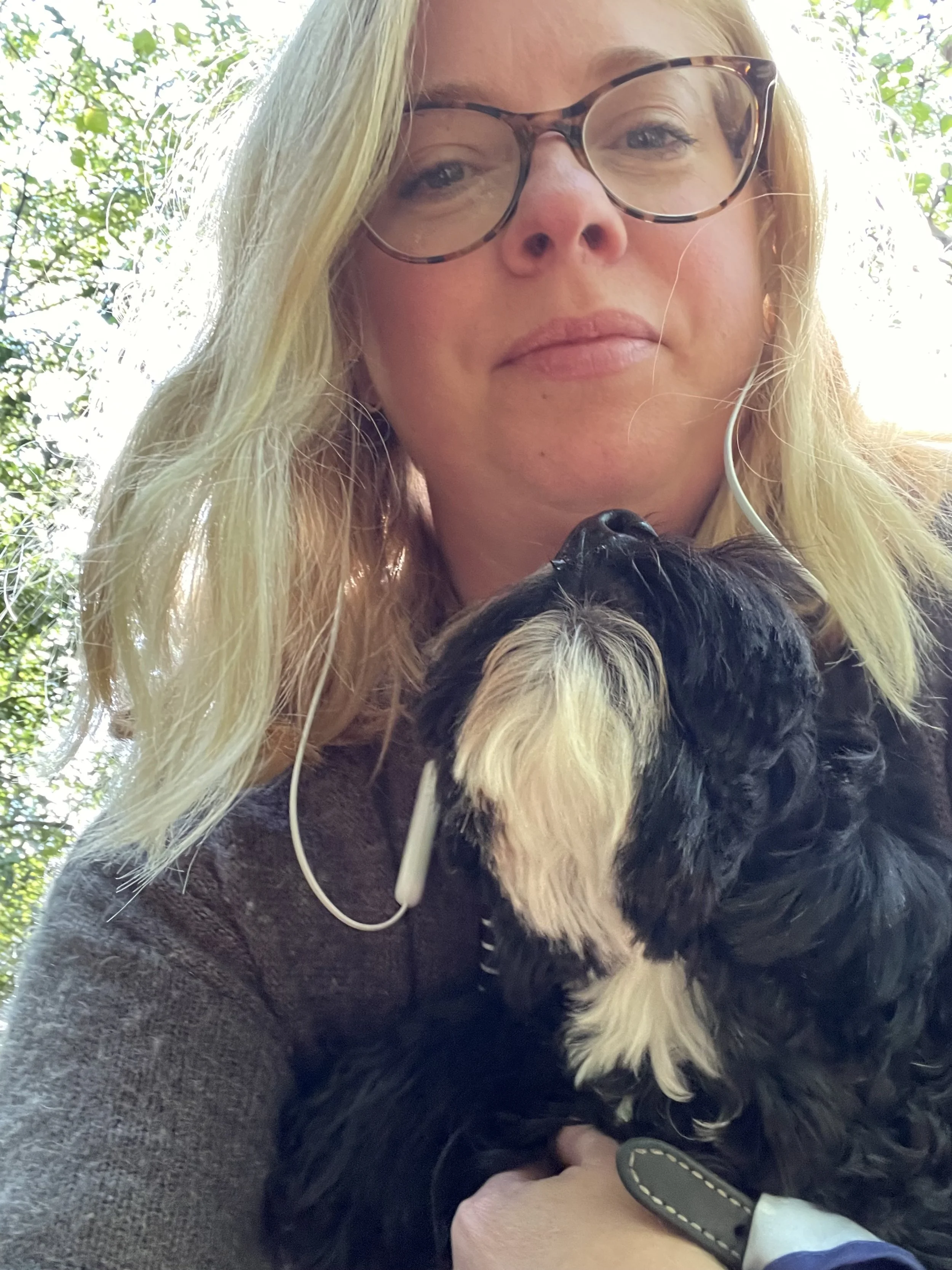 close up image of philippa hammond and her dog