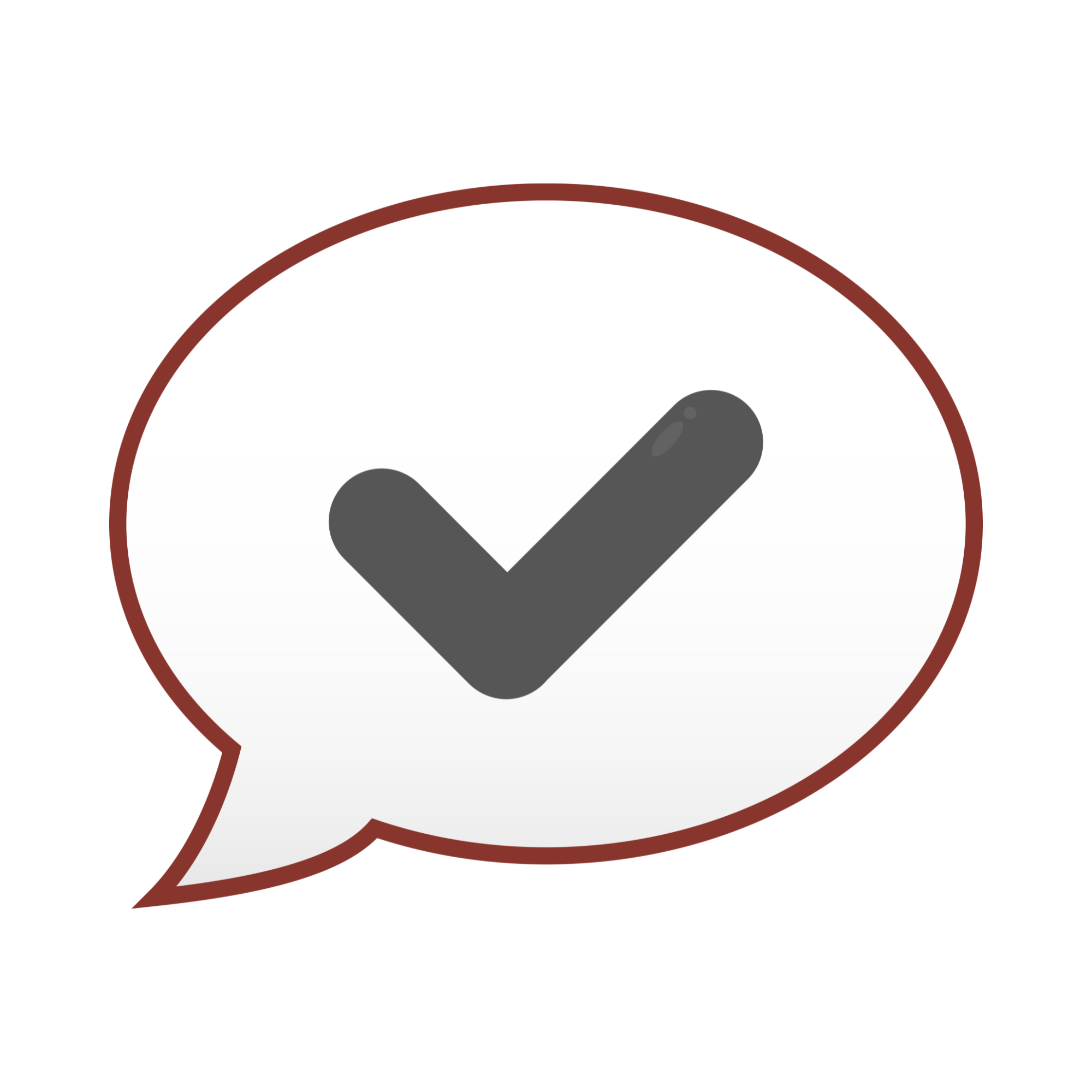 a tick mark inside a speech bubble