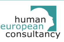 Logo for Human European Consultancy with a stylized profile of a human head and face