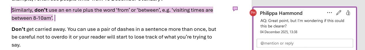 a screenshot of a comment in a Word file