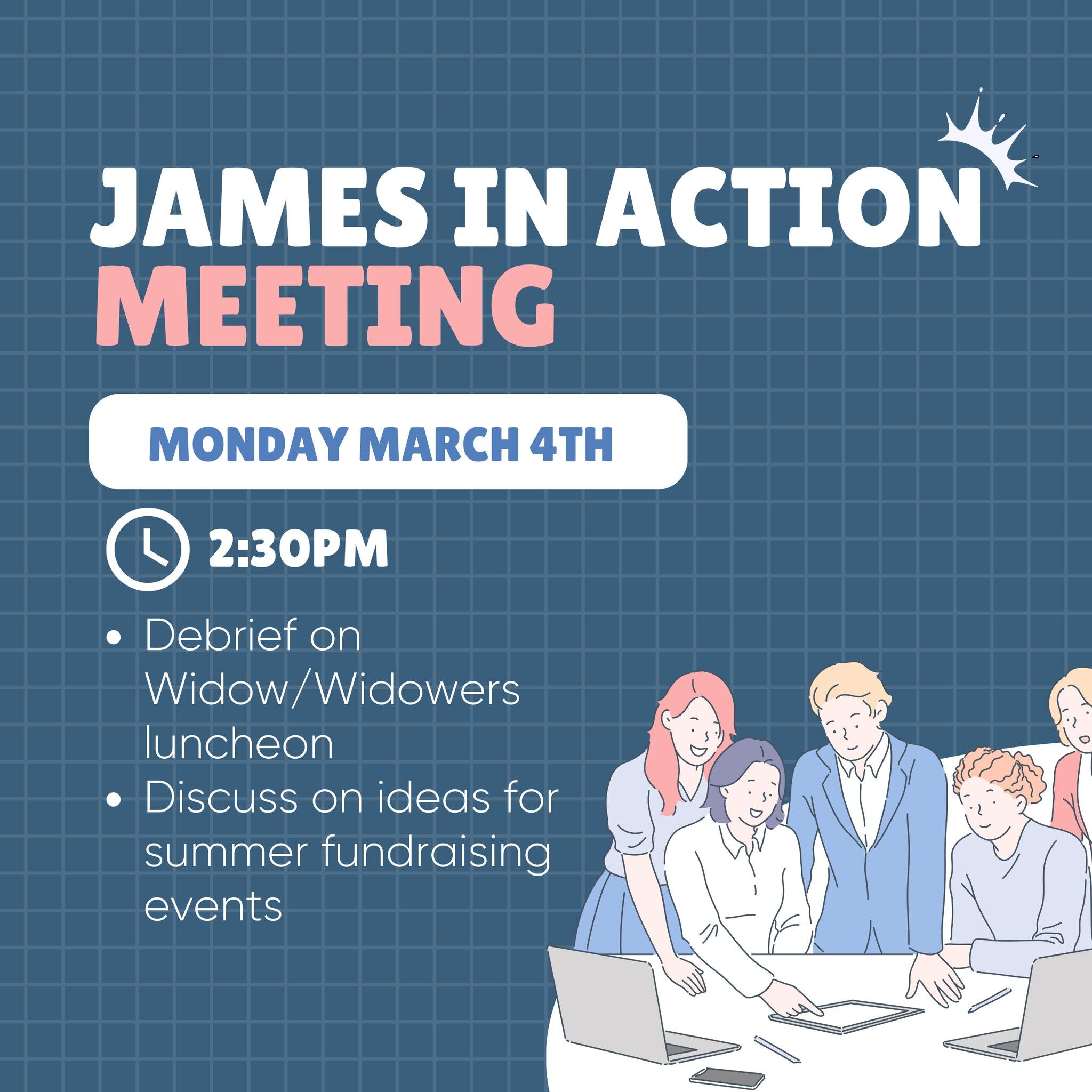 Widow and Widowers luncheon was a wonderful example of putting James in Action! 
If you can make it to our meeting Monday, March 4th at 2:30PM in Wirick Hall, we would love to have you!