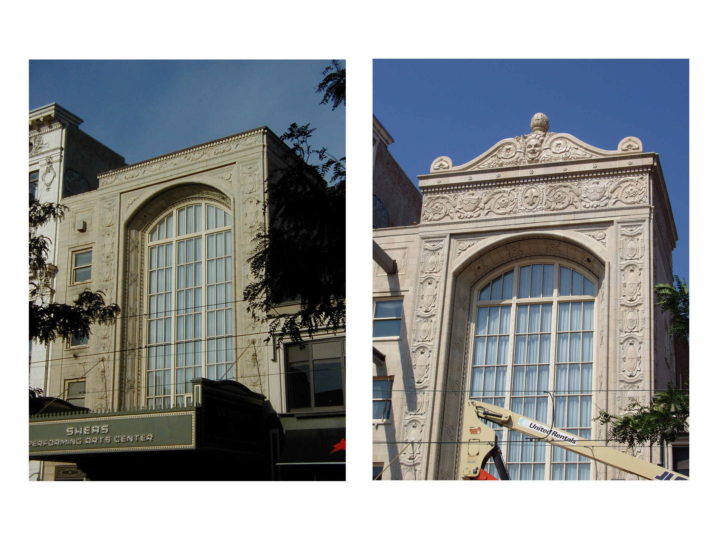  Before and after photo of the historic restoration of Sheas Theatre in Buffalo, NY 