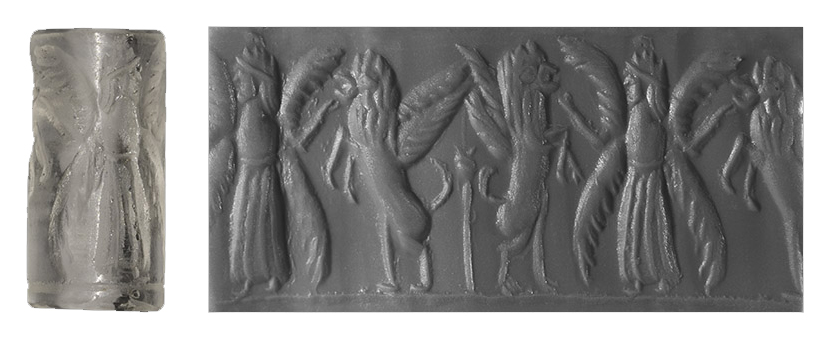  Cylinder seal, rock crystal, Late Neo-Babylonian with Winged Beings 625-539 BC 26mm 7.29 grams, 