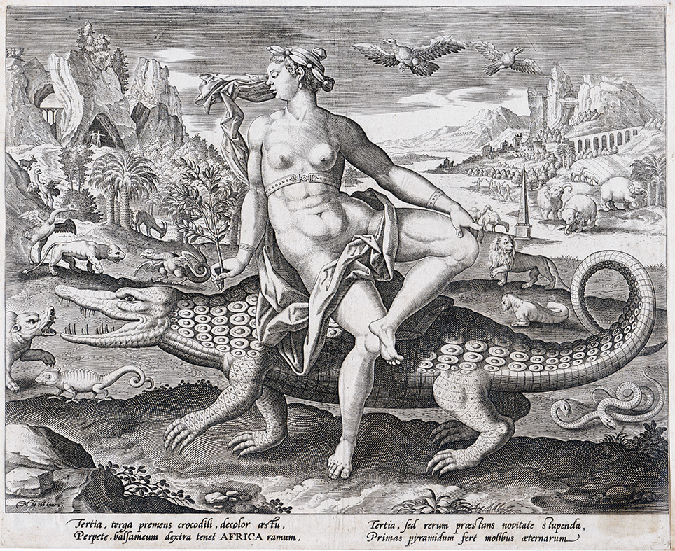 Adriaen Collaert (c. 1560–1618) after Marten de Vos Allegory of Africa c.1590 engraving c.19.6 x 13.2 cm trimmed to plate, Private collection