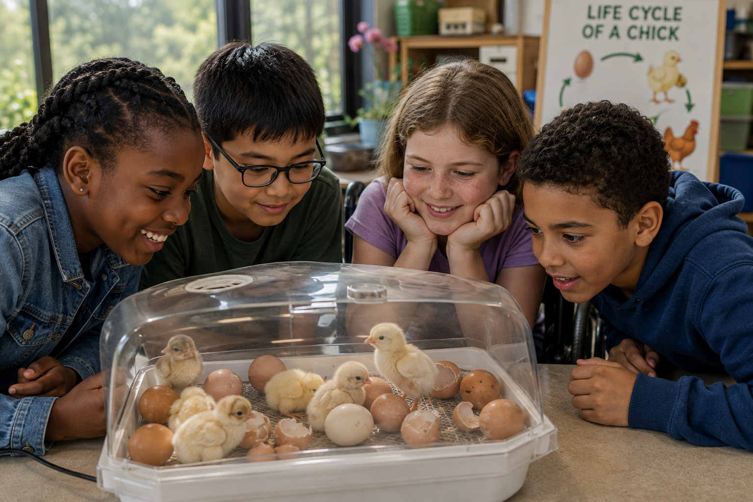 A chick hatching from an egg