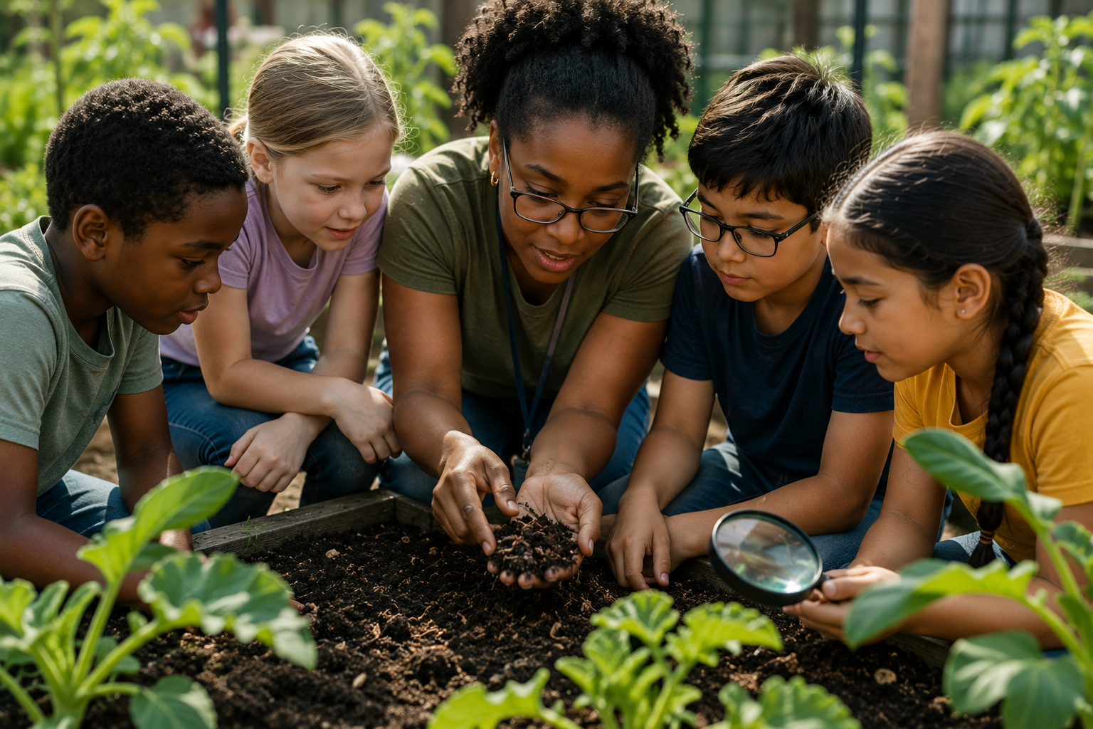 Students exploring soil during a hands-on activity