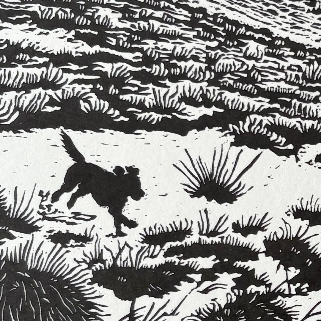 Dog & Bird-Glen Clova_Linocut_Gregory Millar_Detail 1.jpg
