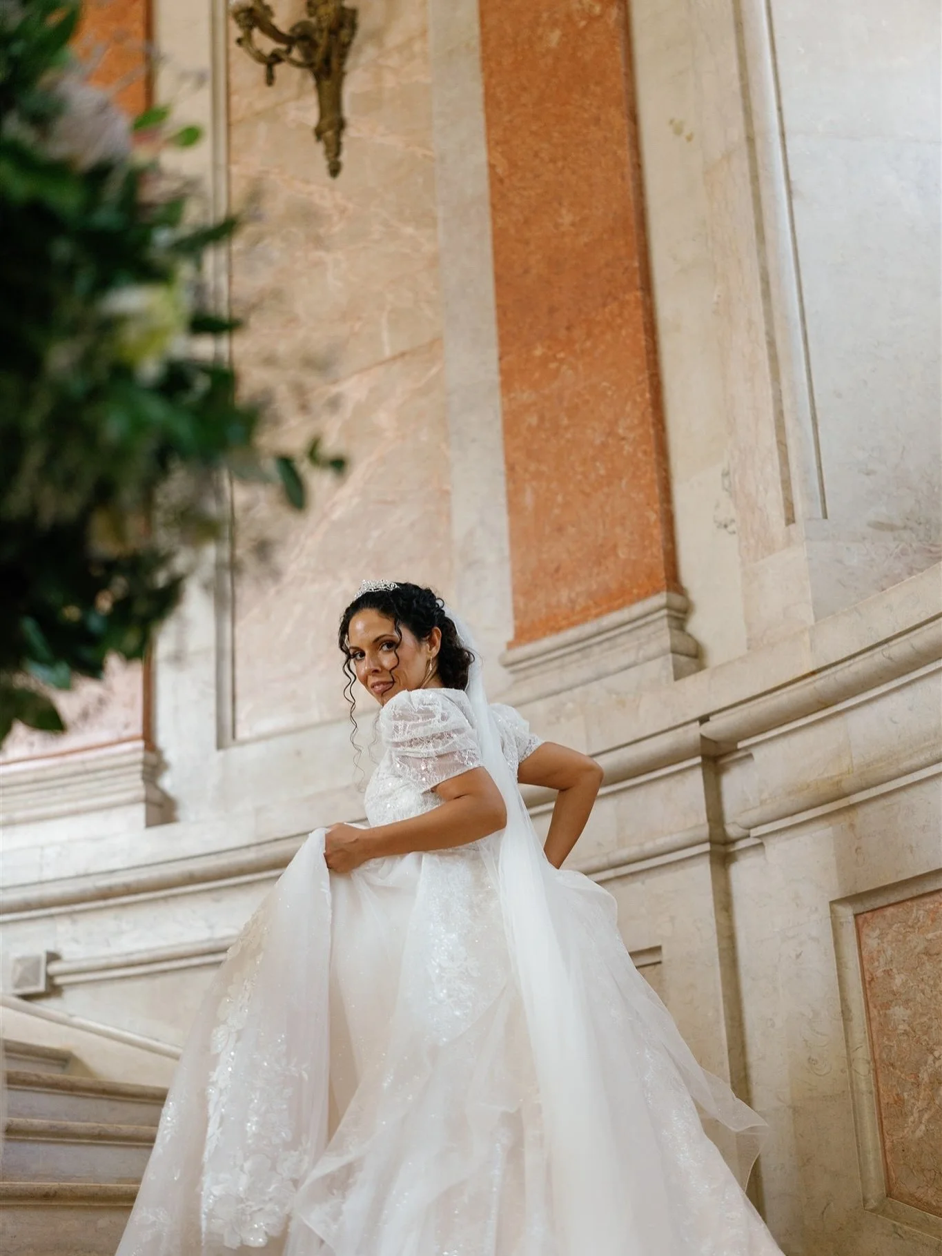 A sneak peek into B&aacute;rbara&rsquo;s @pronovias wedding dress: a perfect match for the drama and beauty of @pestanapalace 

.
.
.
#portugalweddingphotographer #lisbonweddingphotographer #lisbonwedding