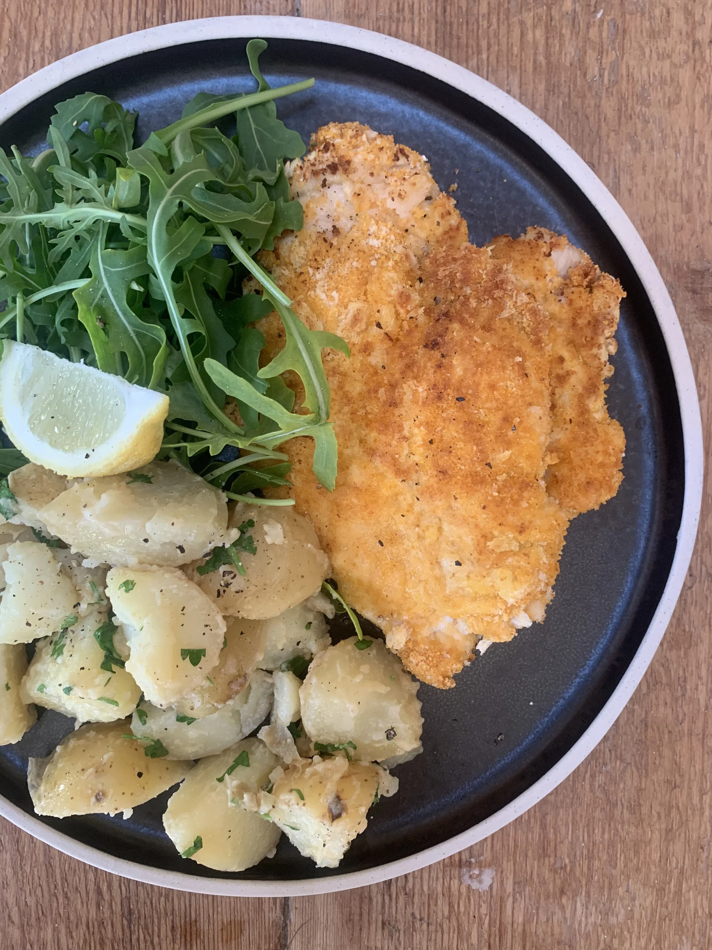 Chicken Schnitzel With Lemony Potatoes
