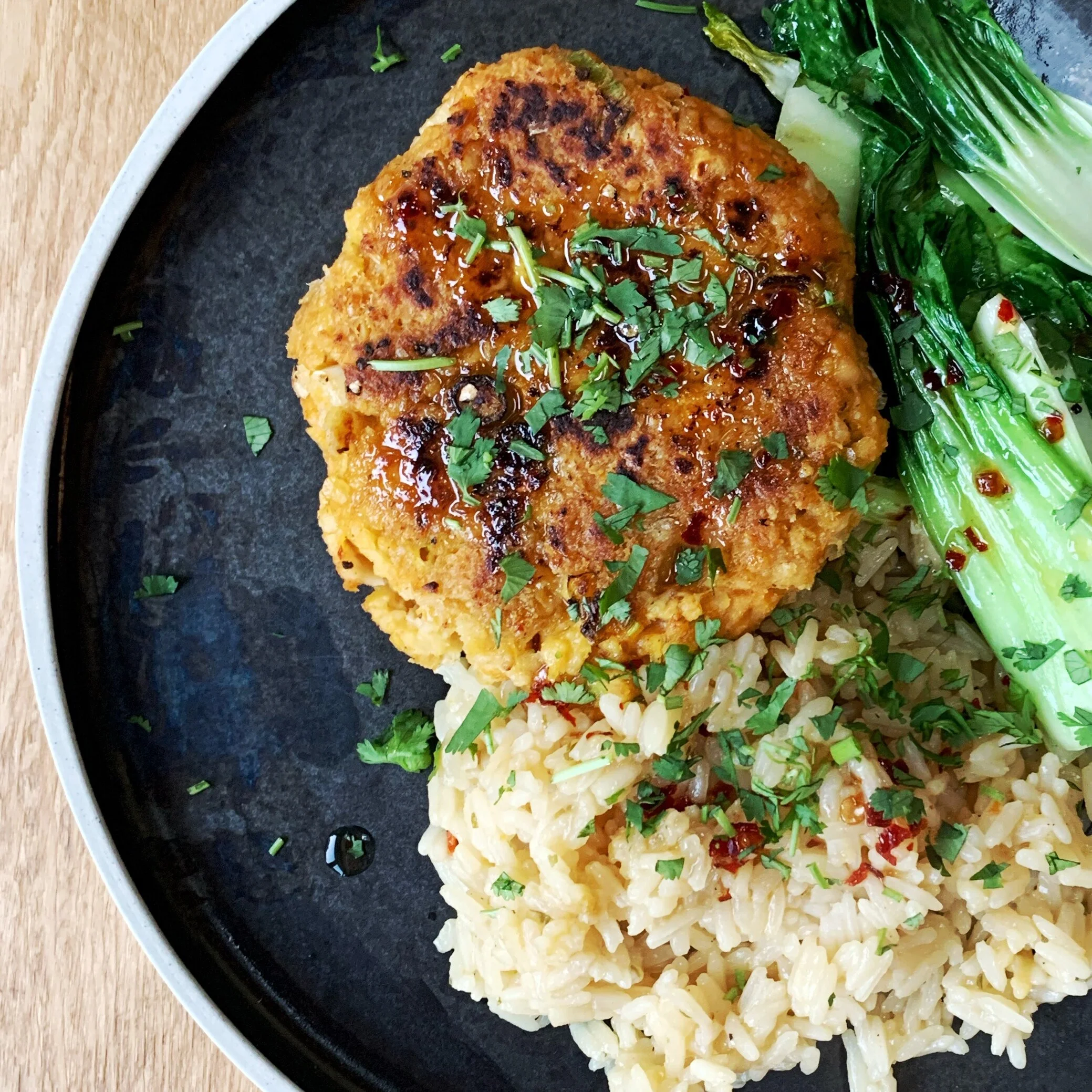Chickpea Burgers With Sticky Sweet Chilli Sauce &amp; Pak Choi 