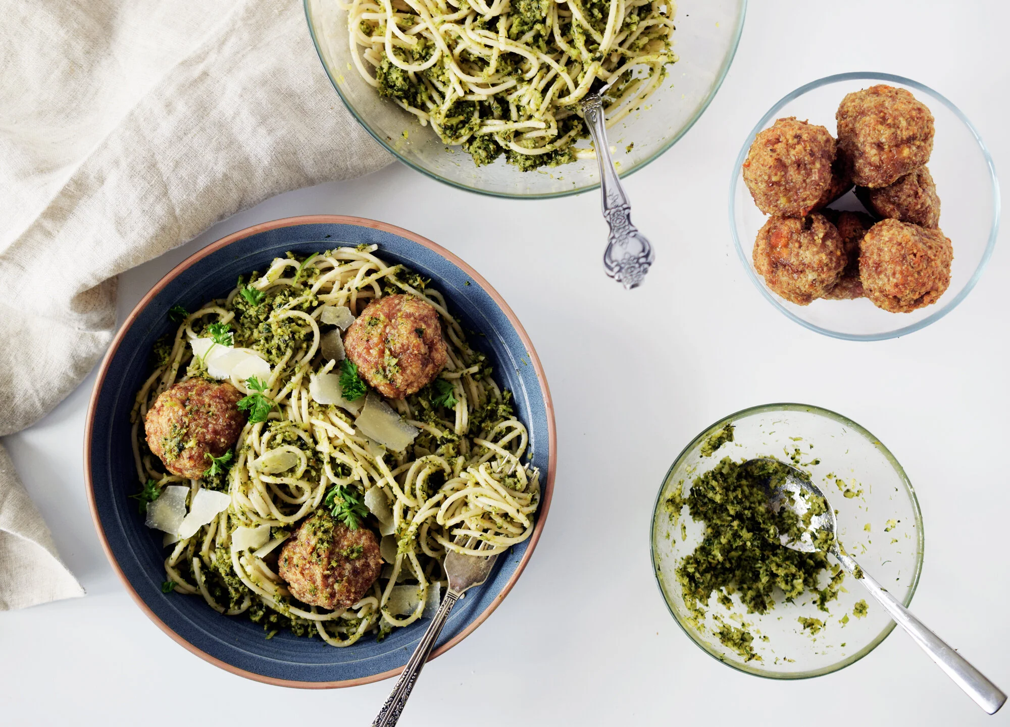 Spaghetti and Turkey Meatballs with Broccoli Pesto Recipe — Andi Anne